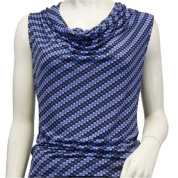 MICHAEL Michael Kors -- The Floaters Blue Fitted Cowl Neck Sleeveless Blouse - Picture 8 of 8